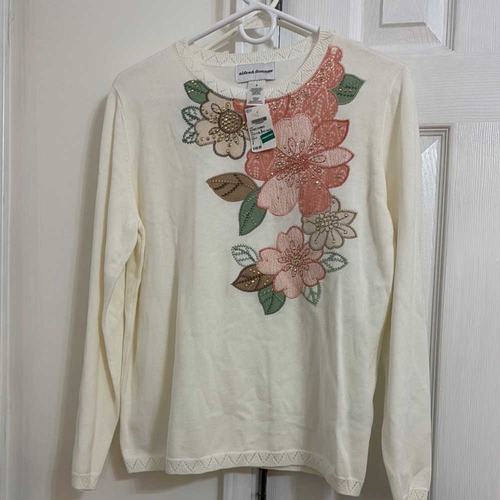 Two Alfred Dunner Floral/Paris Embroidered Sweaters